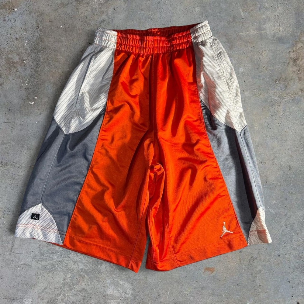 Jordan Orange Gray White Basketball Shorts Athletic Mesh Colorblock Size M